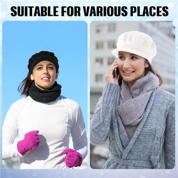 3 Pieces Wom Winter Beanie Hats Cap with Visor Knitted Newsboy main image 7